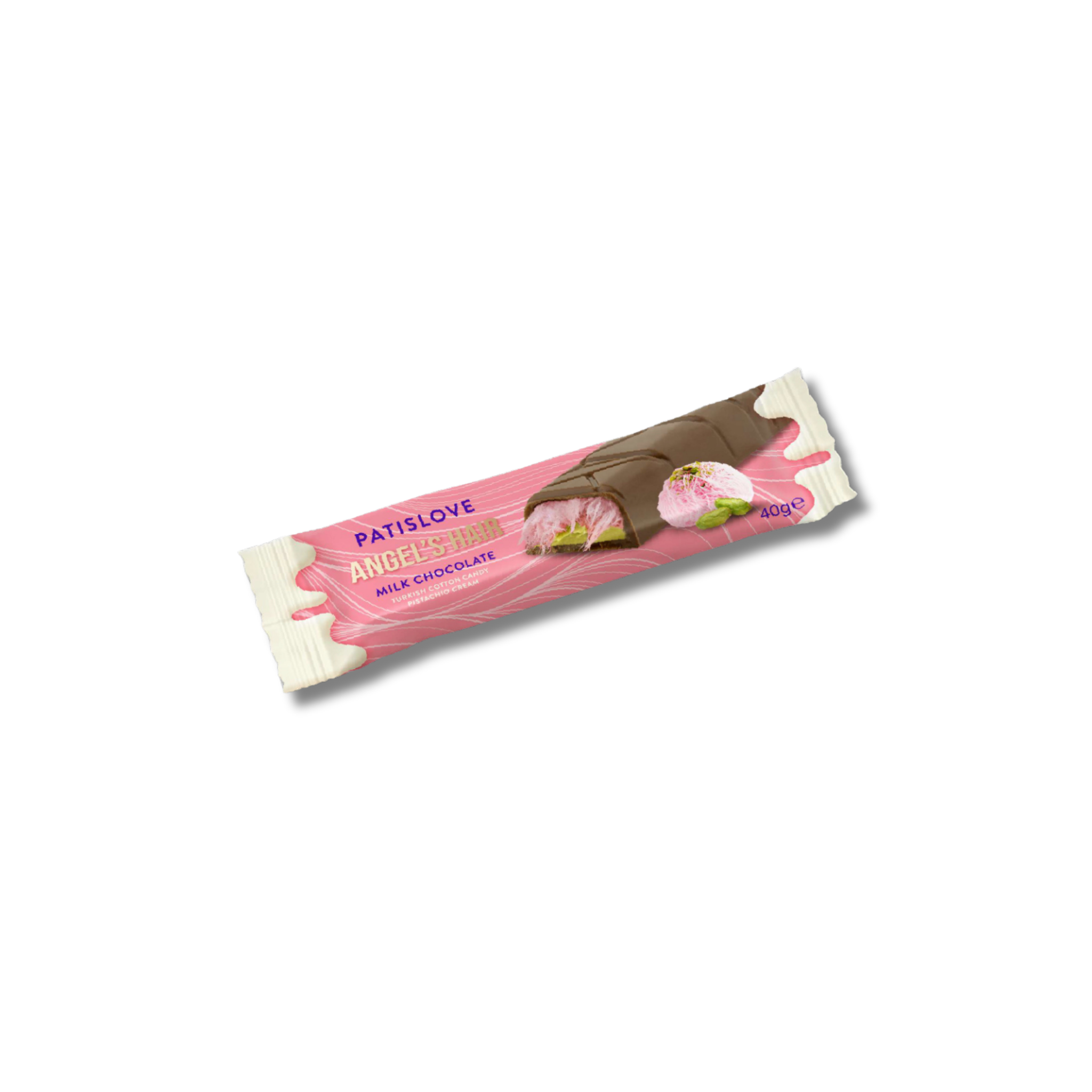 Angel’s Hair Milk Chocolate Turkish Cotton Candy Pistachio Cream Bar, 40G