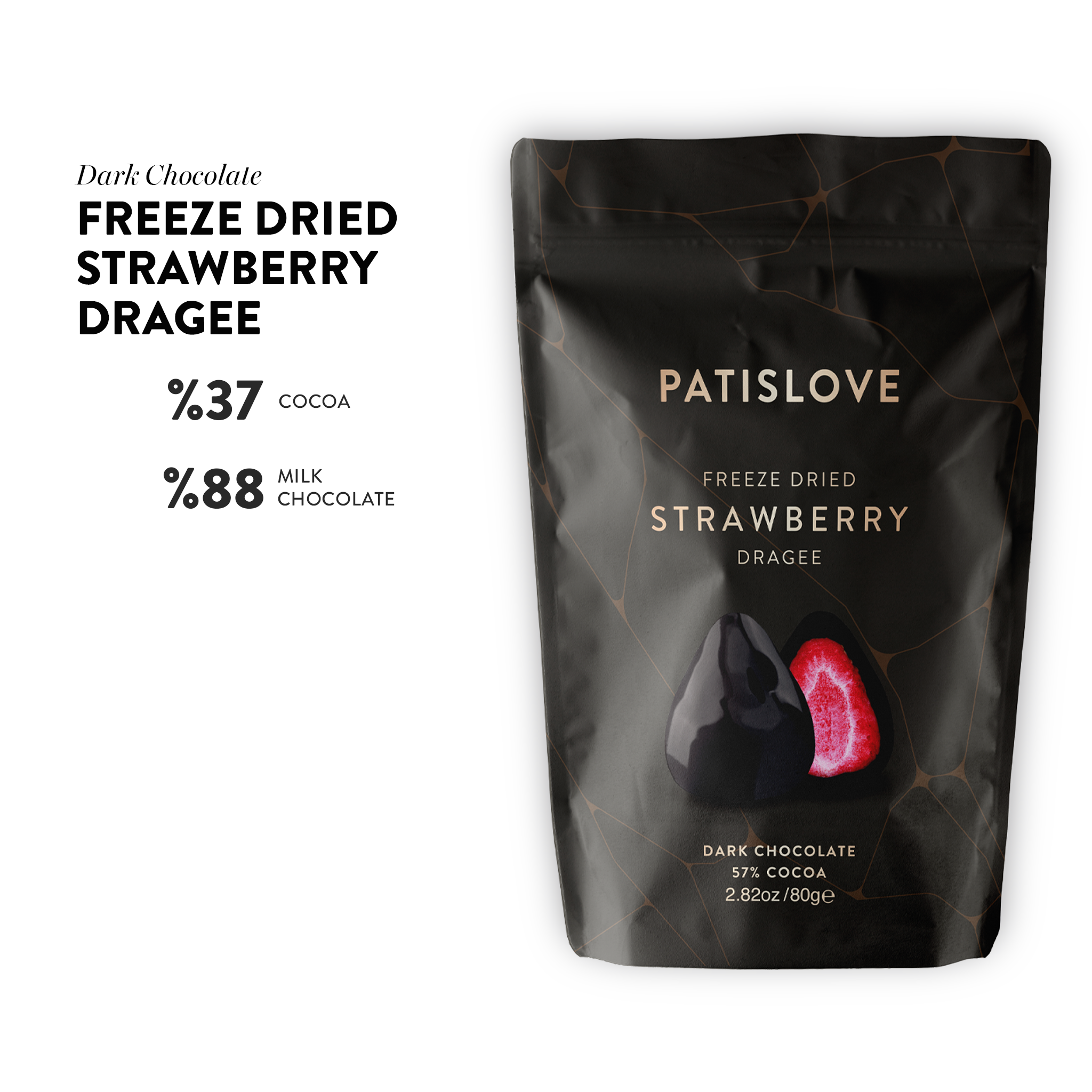 Freeze Dried Dark Chocolate Strawberry Dragee, 80G