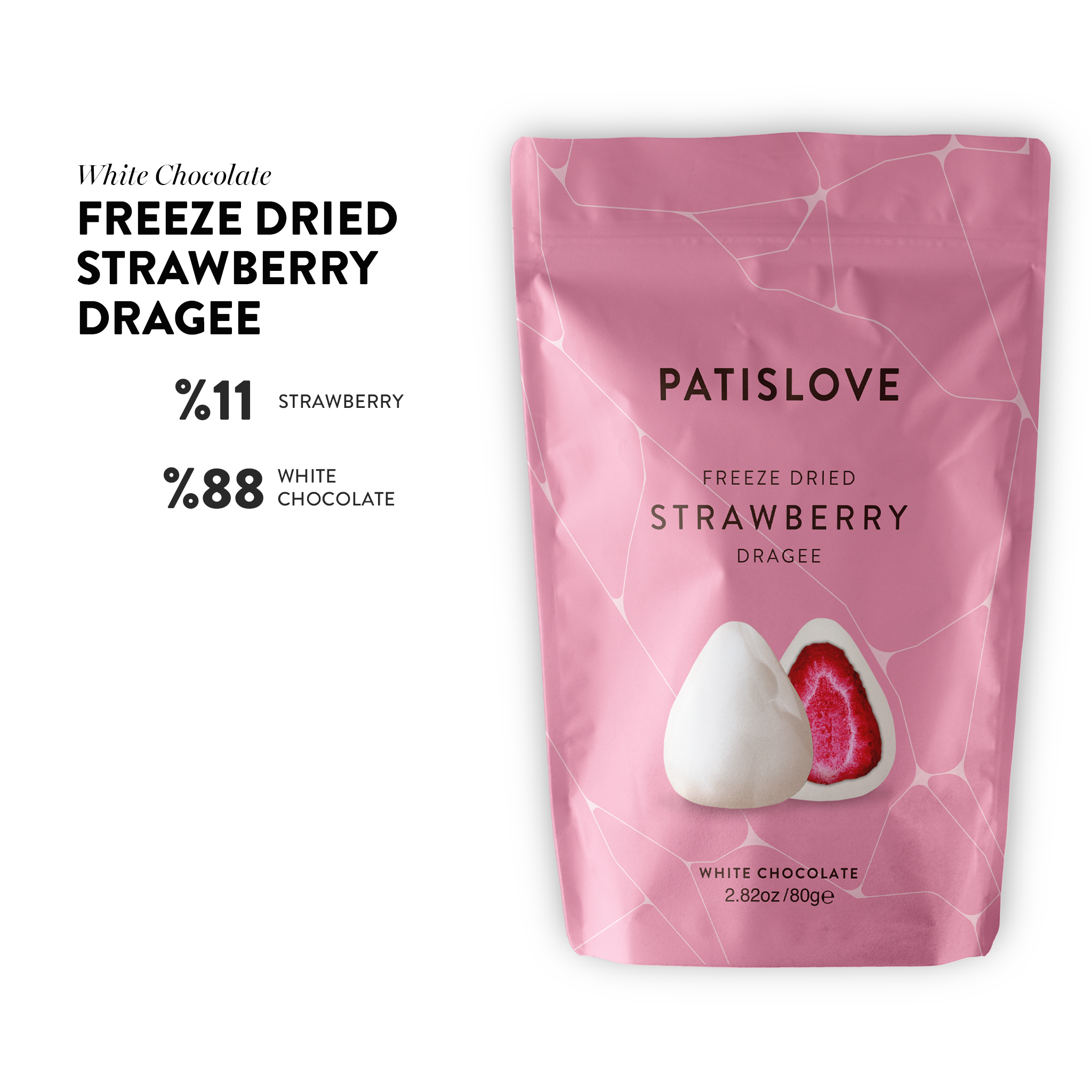 Freeze Dried White Chocolate Strawberry Dragee, 80G