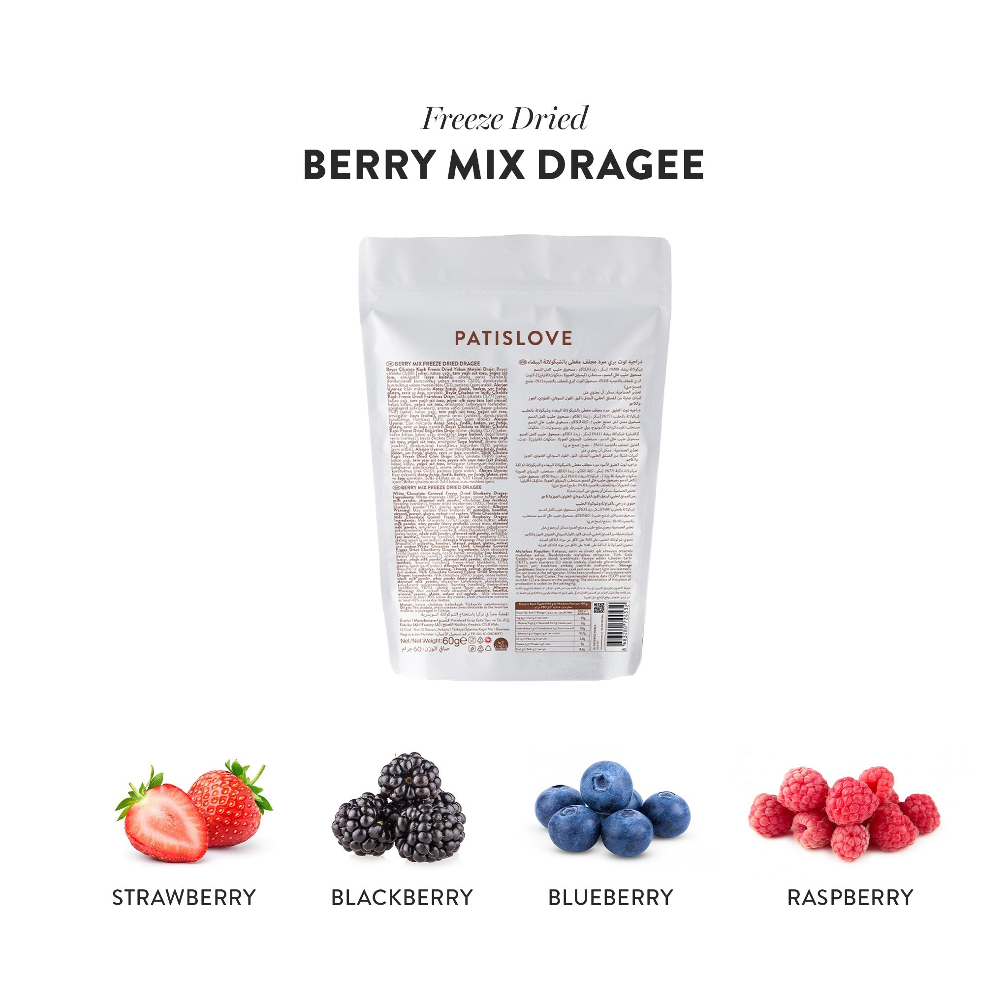 Berry Mix Chocolate Coated Freeze Dried Dragee, 60G