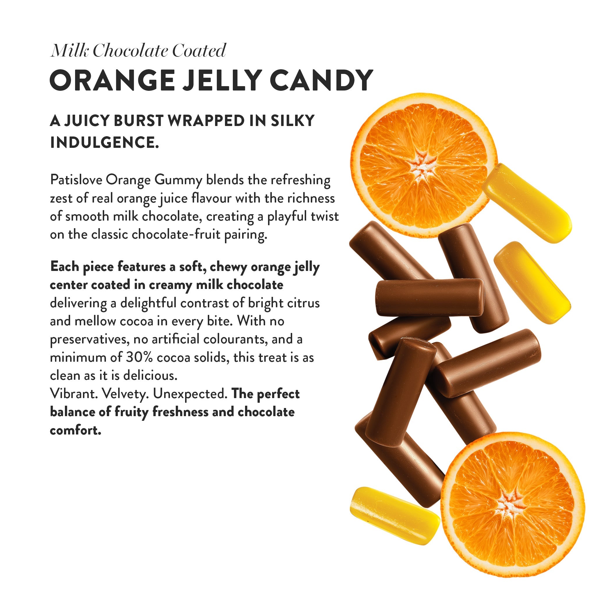 Gomitas de Naranja Patislove – Cubiertas de Chocolate con Leche, 80 g