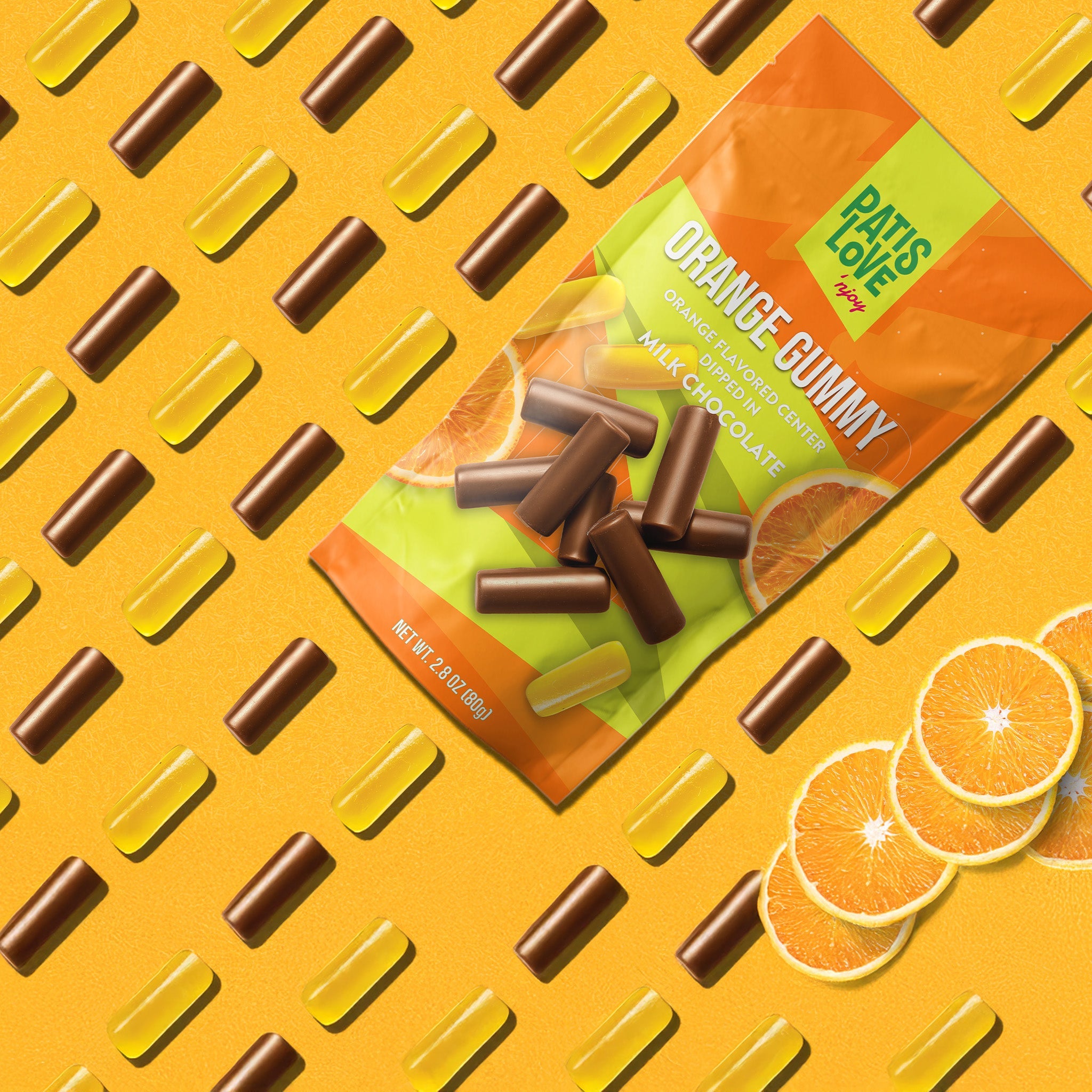 Gomitas de Naranja Patislove – Cubiertas de Chocolate con Leche, 80 g