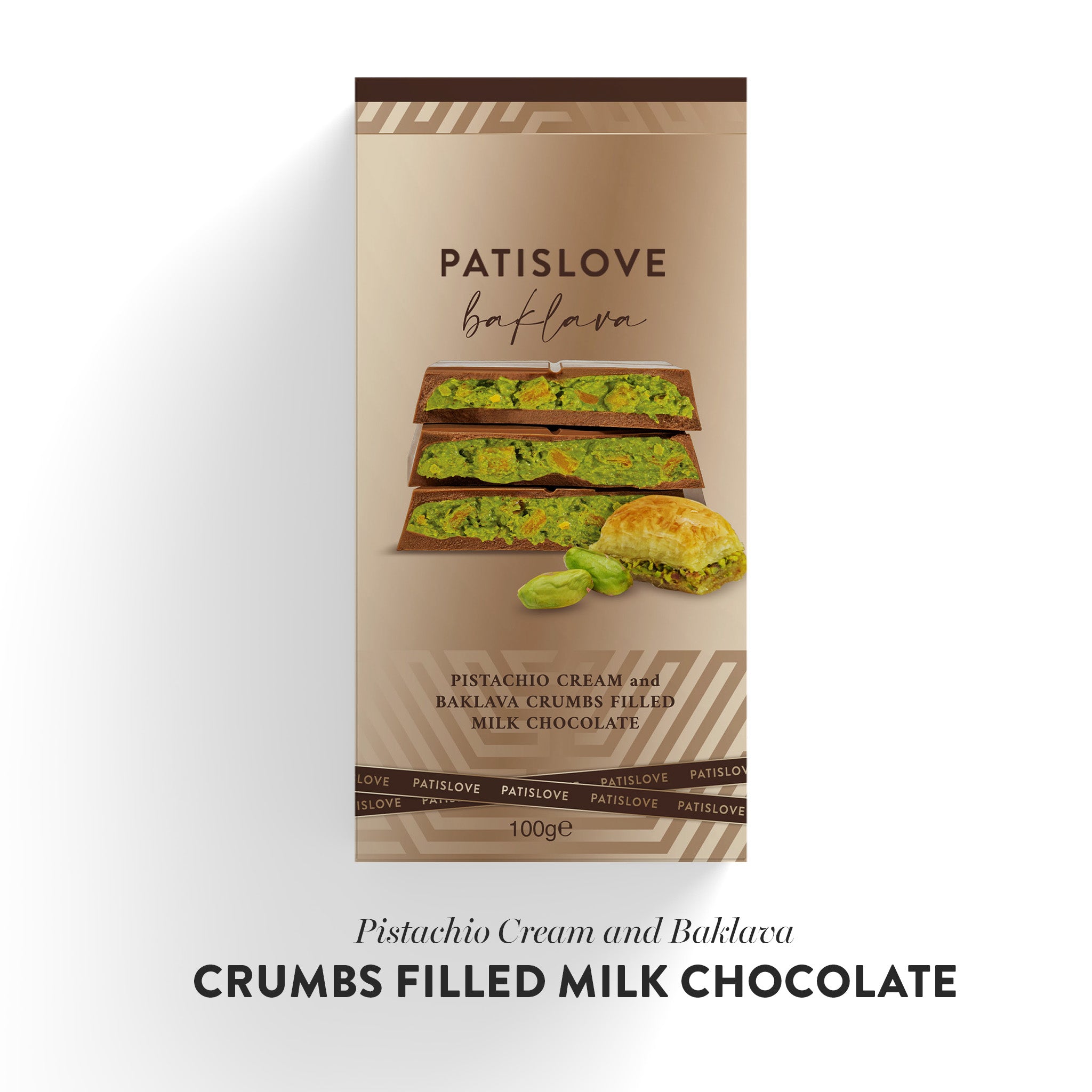Pistachio Cream and Baklava Crumbs Filled Milk Chocolate, 100G