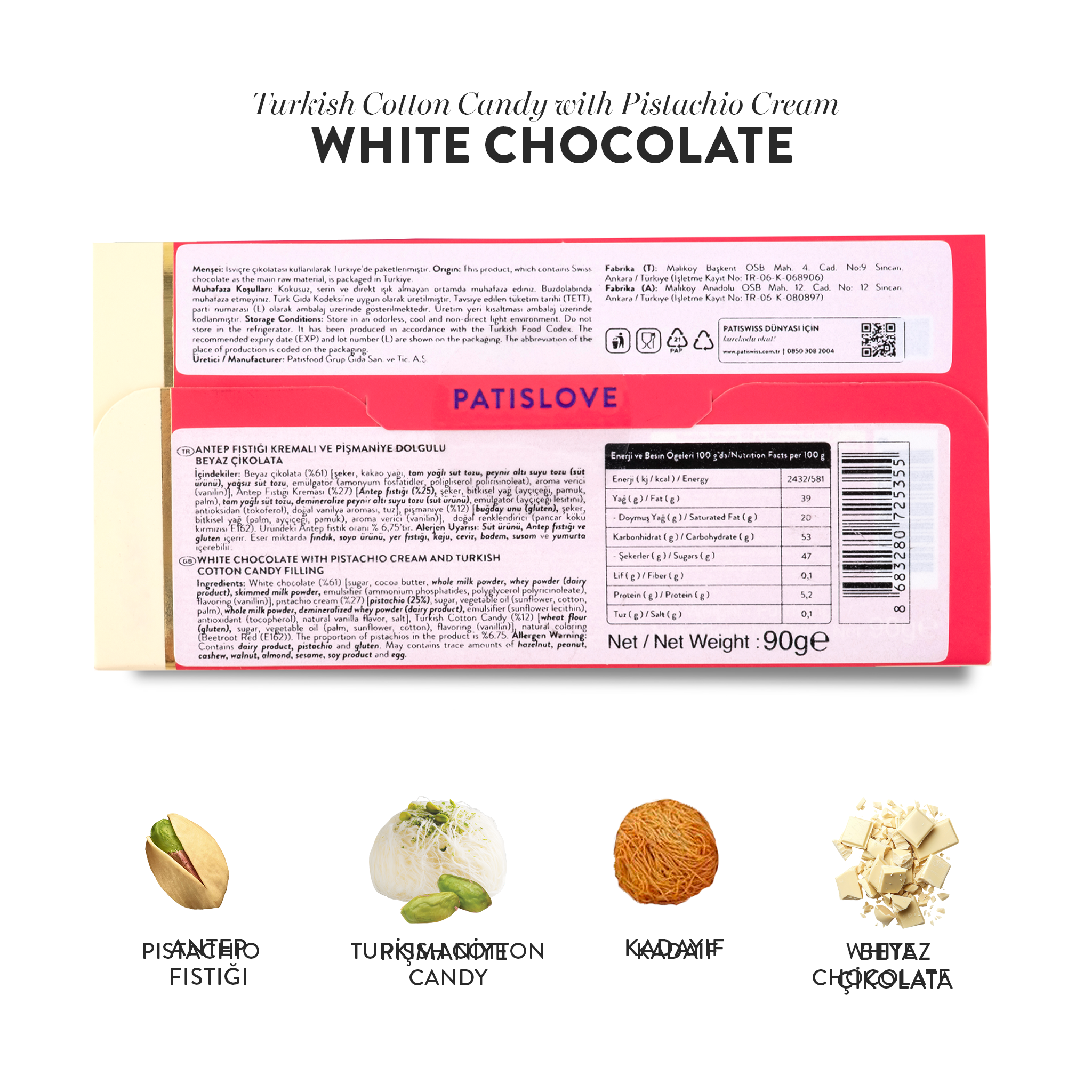 Angel’s Hair White Chocolate Turkish Cotton Candy Pistachio Cream, 90G