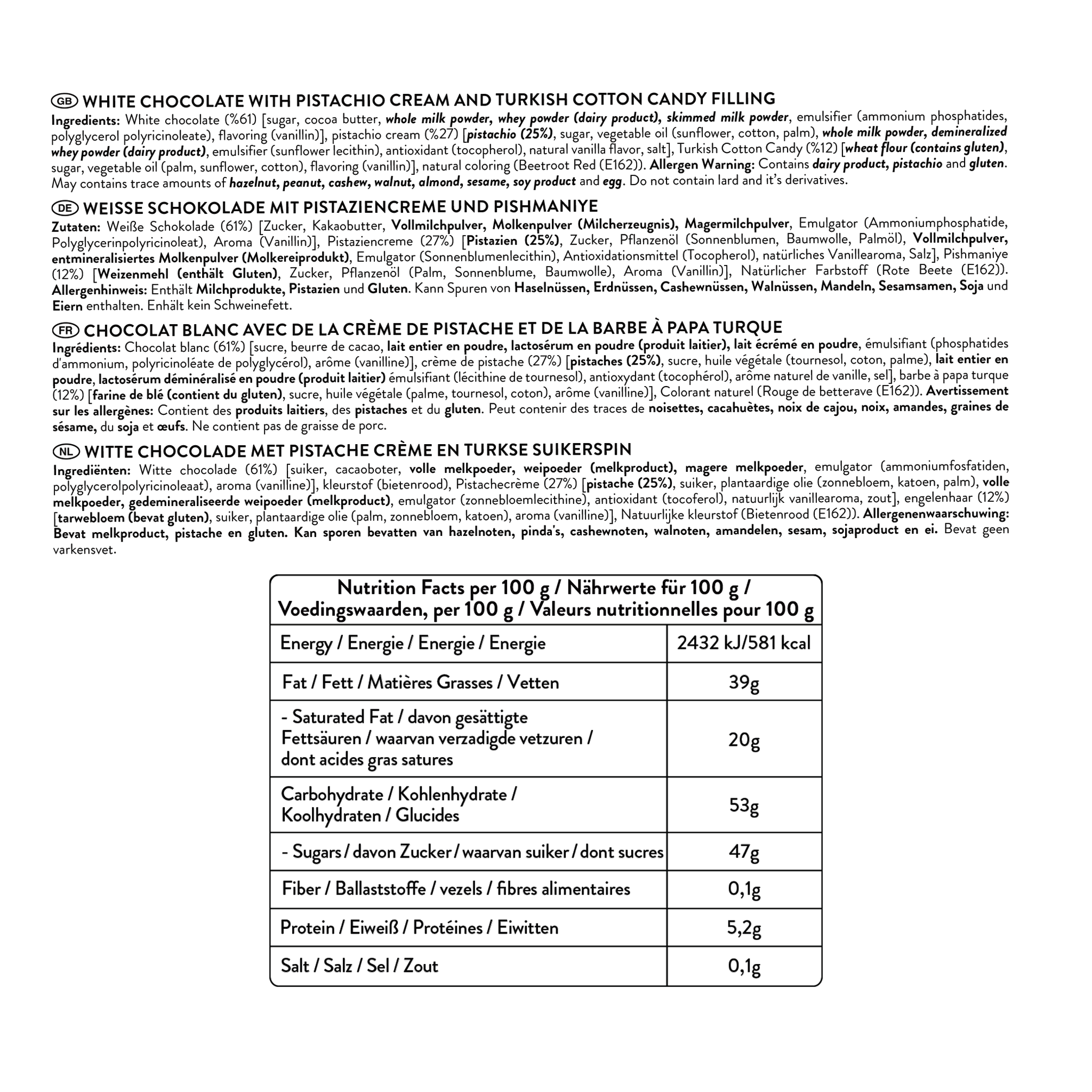 Angel’s Hair Biała Czekolada z Pistacją i Watą Cukrową, 180G