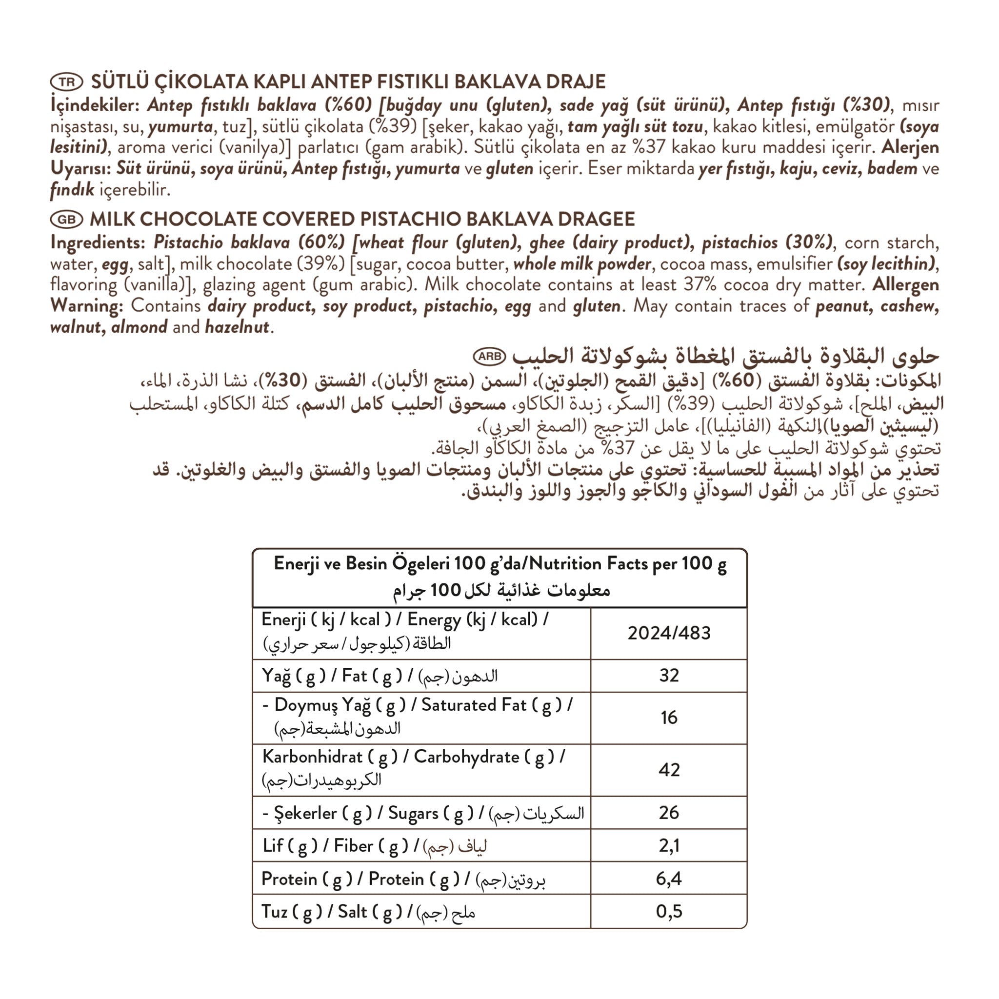 Dragee de Baklava – Baklava de Pistacho Cubierto de Chocolate con Leche