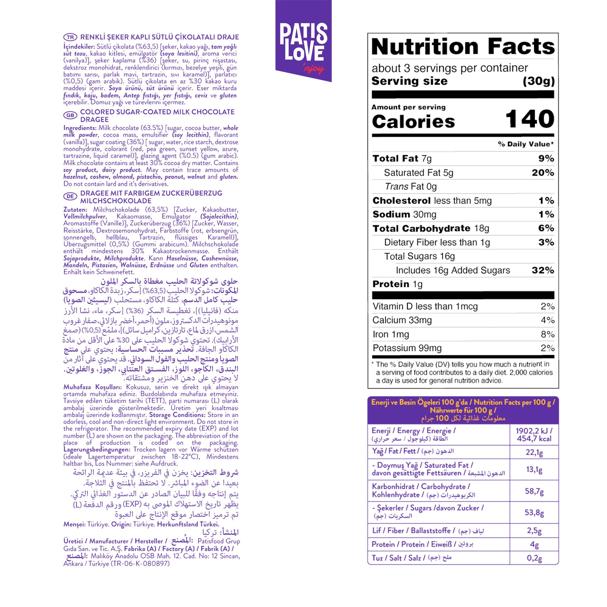 Patislove Kolorowe Draże z Mlecznej Czekolady w Cukrowej Polewie