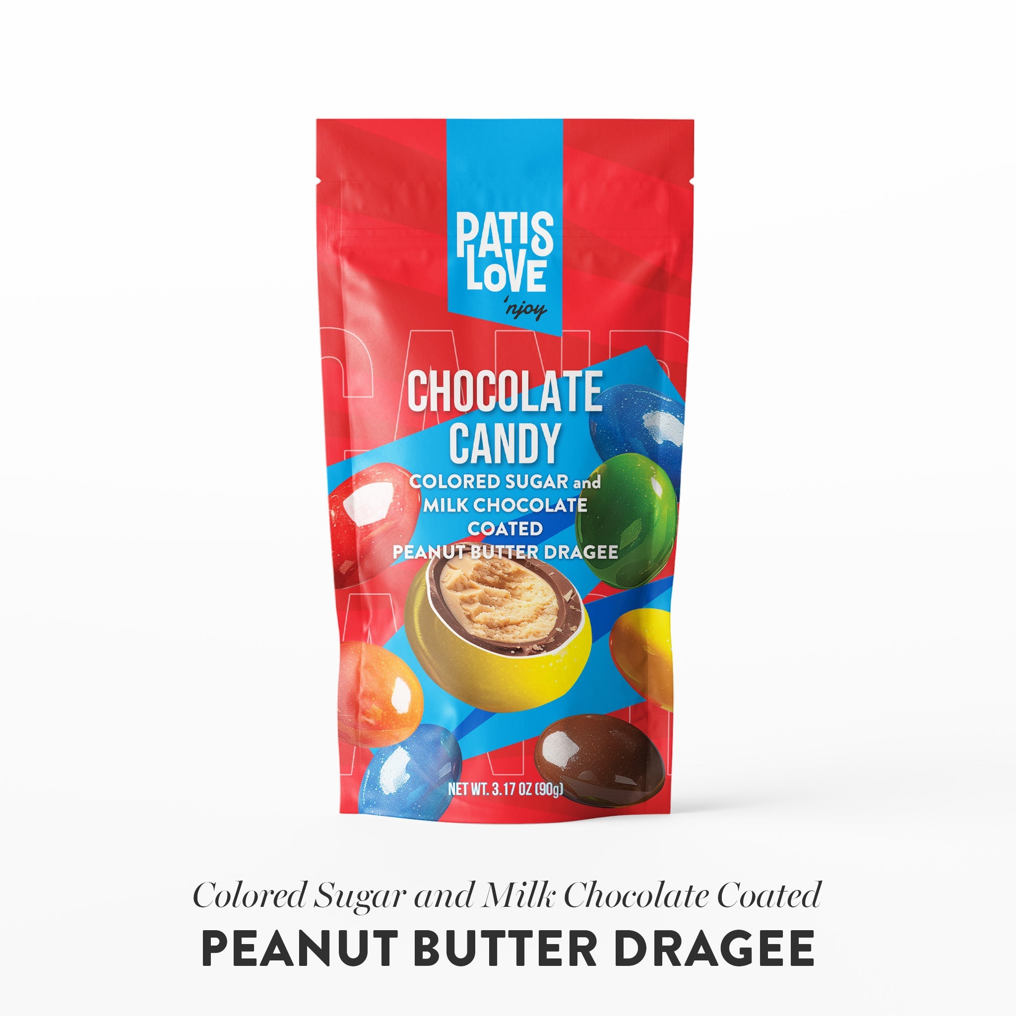 Colored Sugar and Milk Chocolate Coated Peanut Butter Dragee, 90G