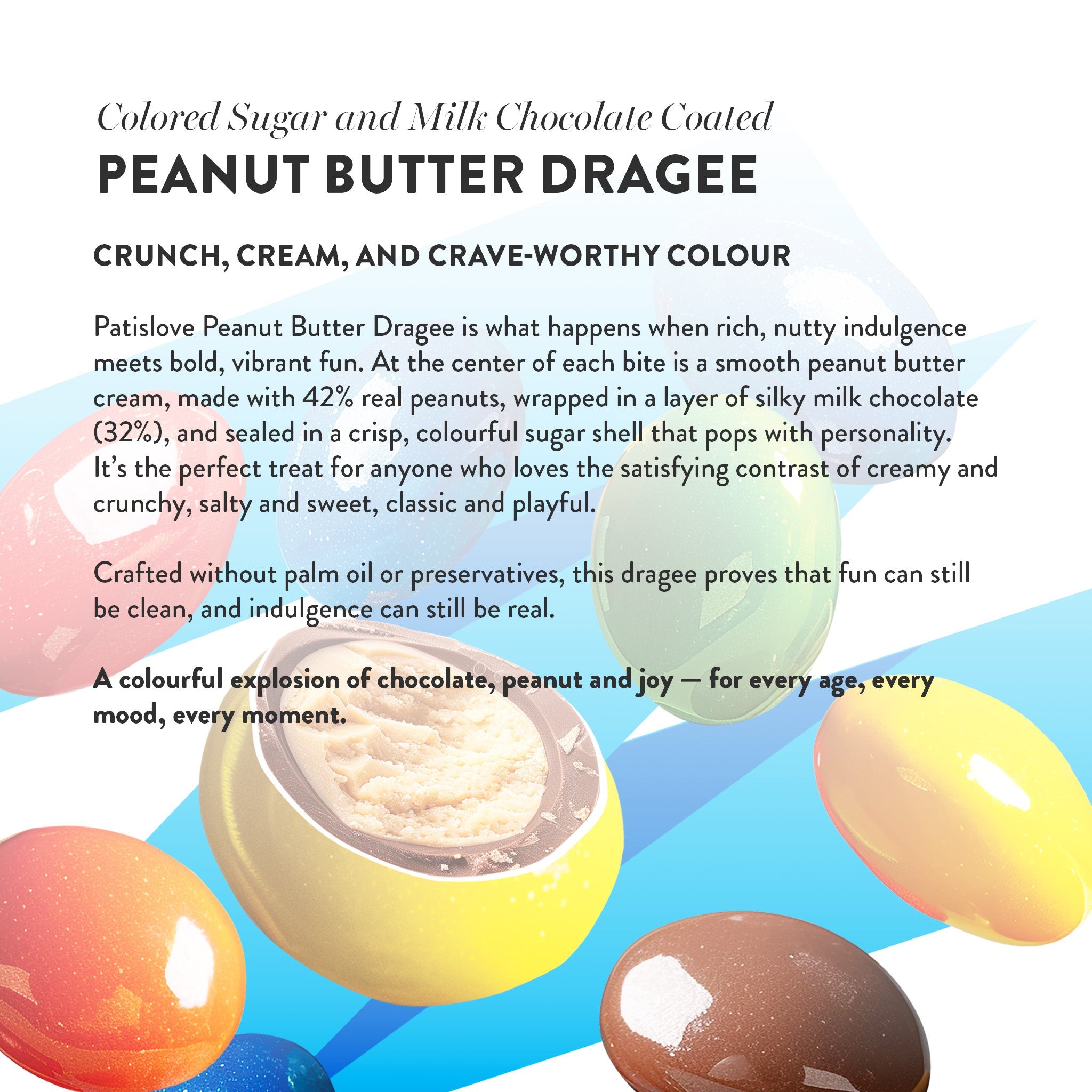 Colored Sugar and Milk Chocolate Coated Peanut Butter Dragee, 90G