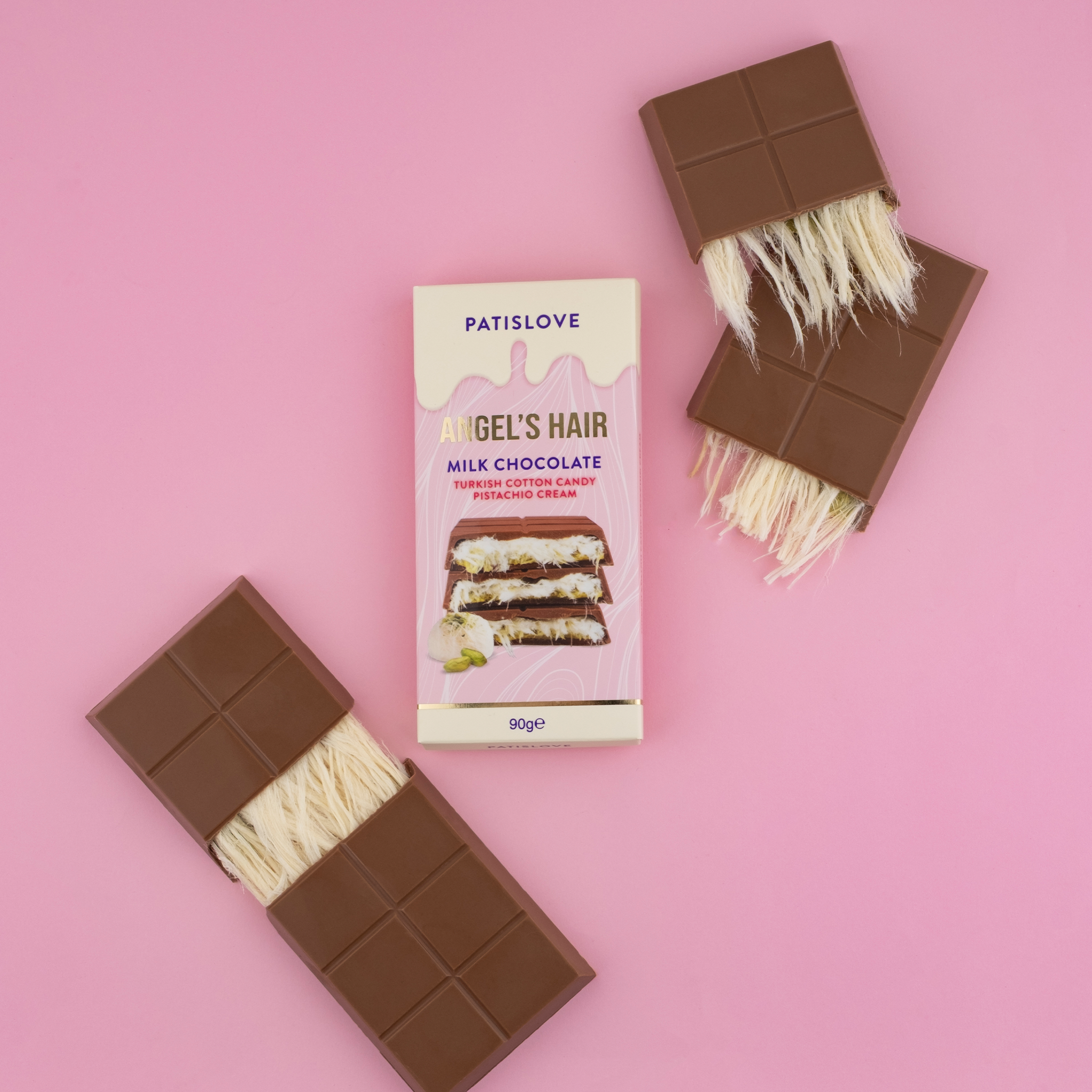 Chocolate con Leche Angel’s Hair con Algodón de Azúcar Turco y Crema de Pistacho, 90 G