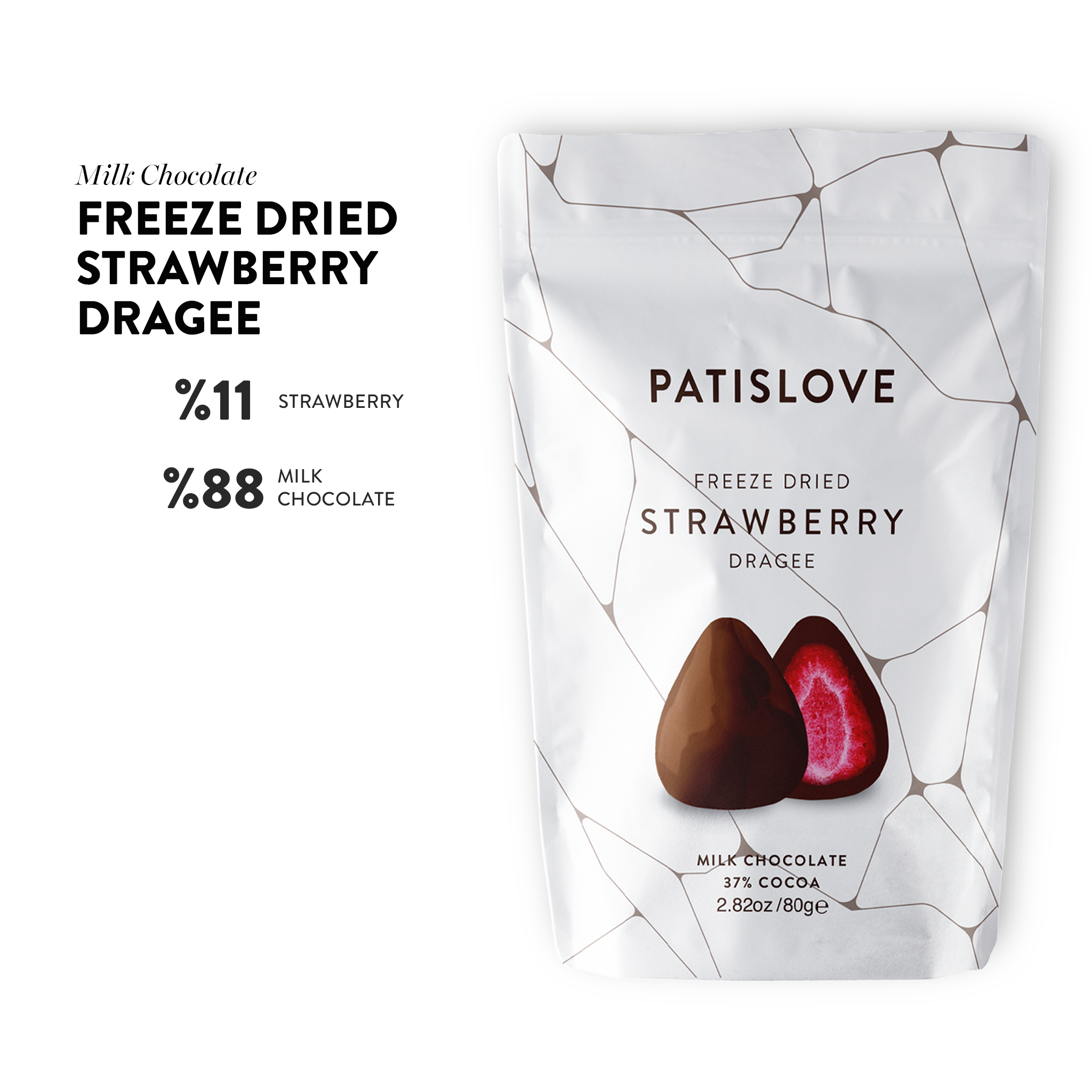 Freeze Dried Milk Chocolate Strawberry Dragee, 80G