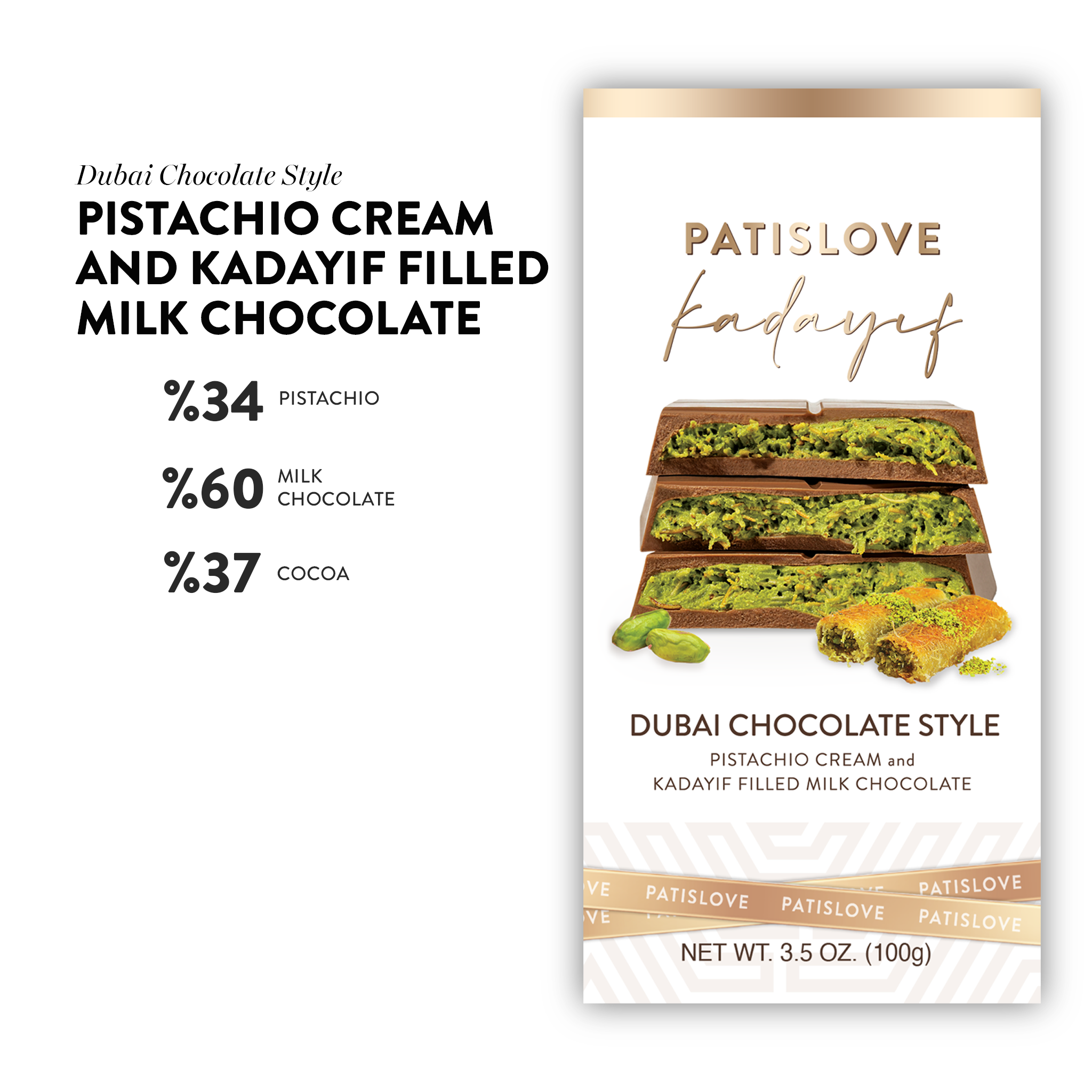 Pistachio Crunch Bar – Dubai Style, 100G