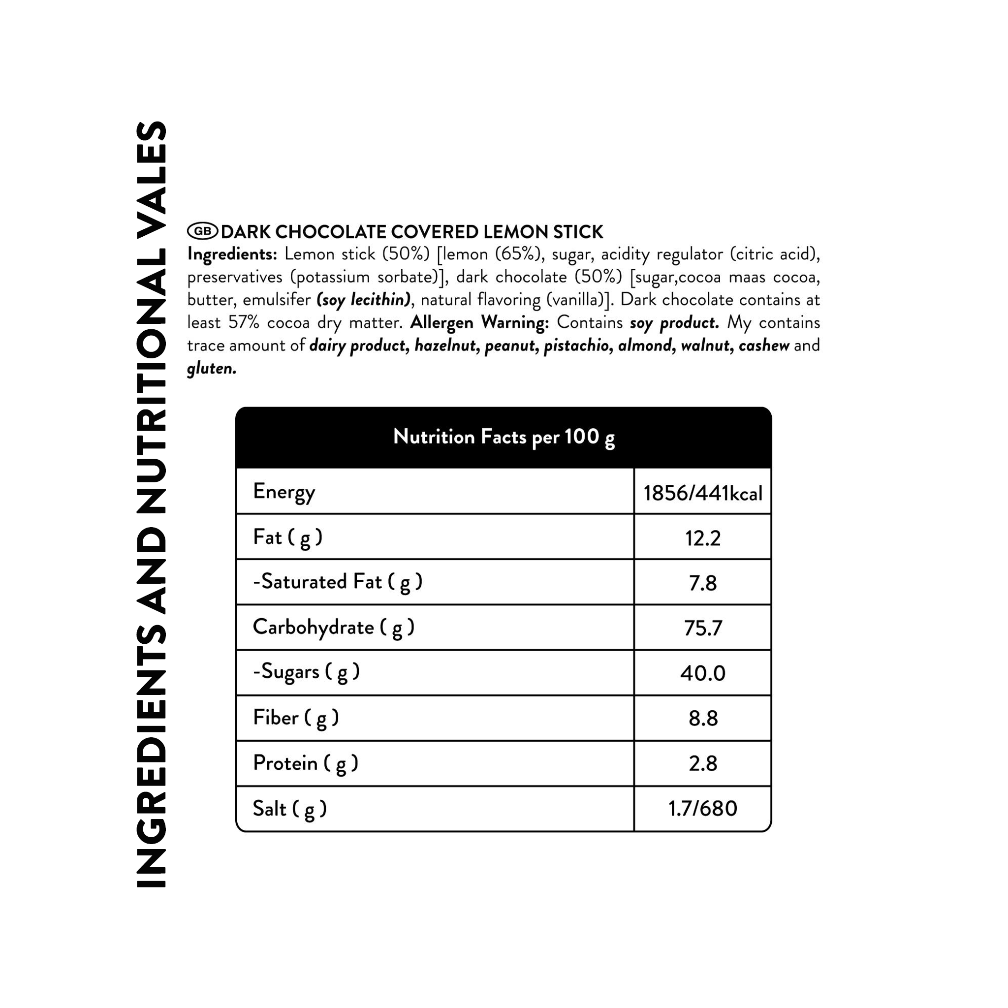 Dark Chocolate Lemon Stick, 80G