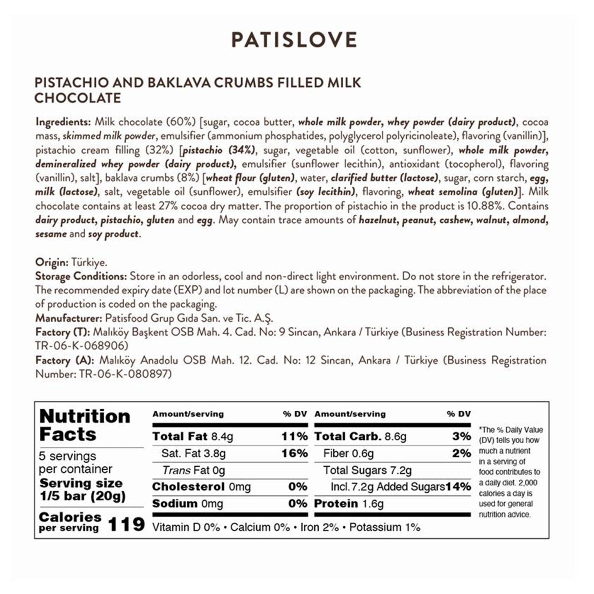 Pistachio Cream and Baklava Crumbs Filled Milk Chocolate, 100G