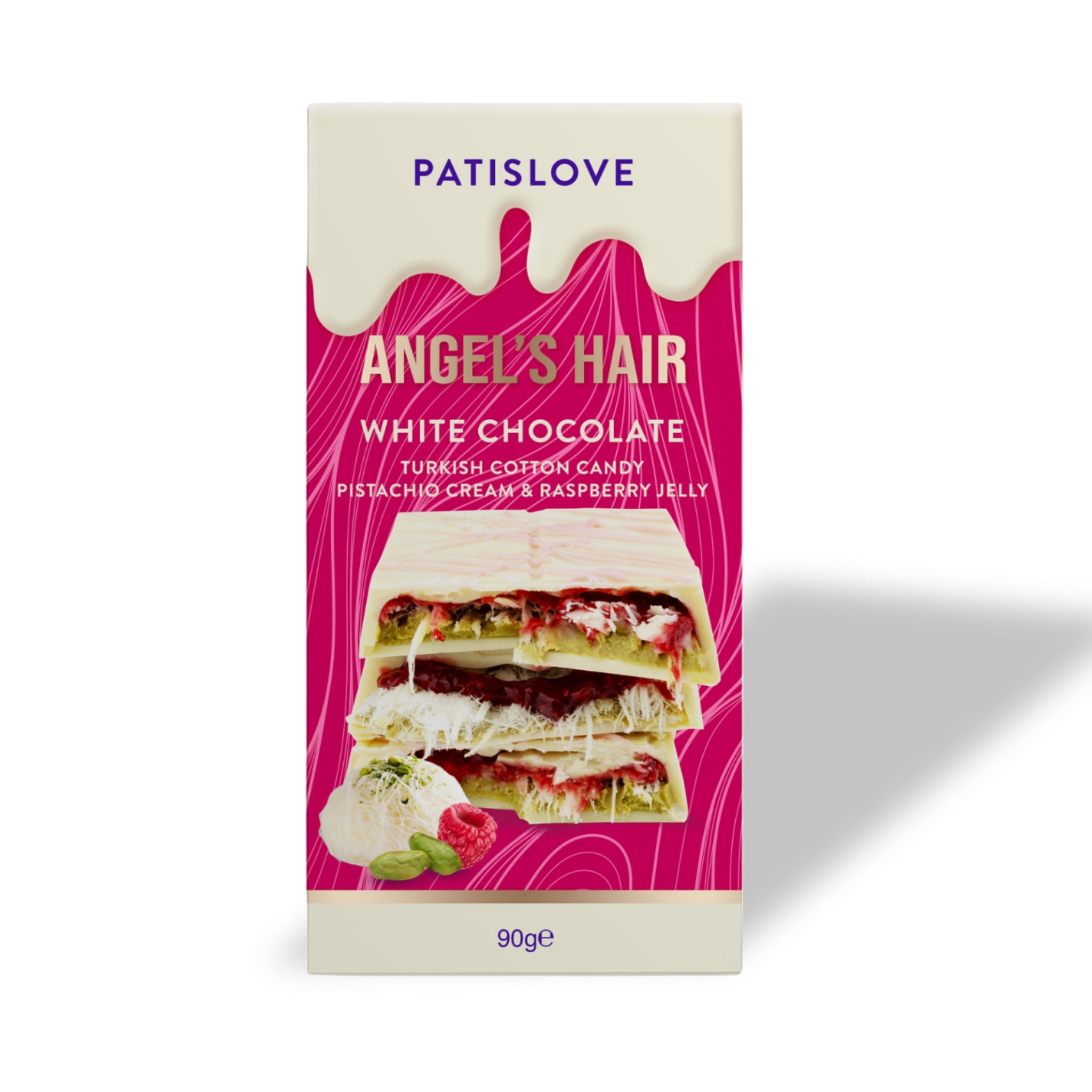 Angel’s Hair White Chocolate Turkish Cotton Candy Pistachio Cream & Raspberry Jelly, 90G
