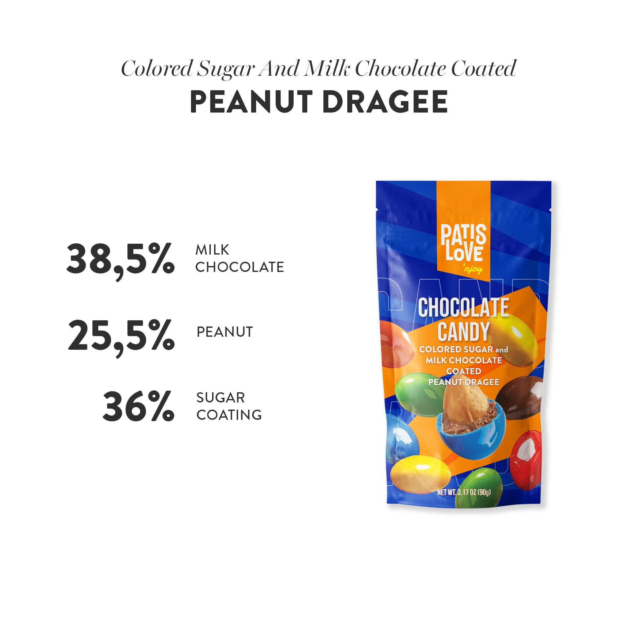Patislove Peanut Dragee – Milk Chocolate & Sugar Coated