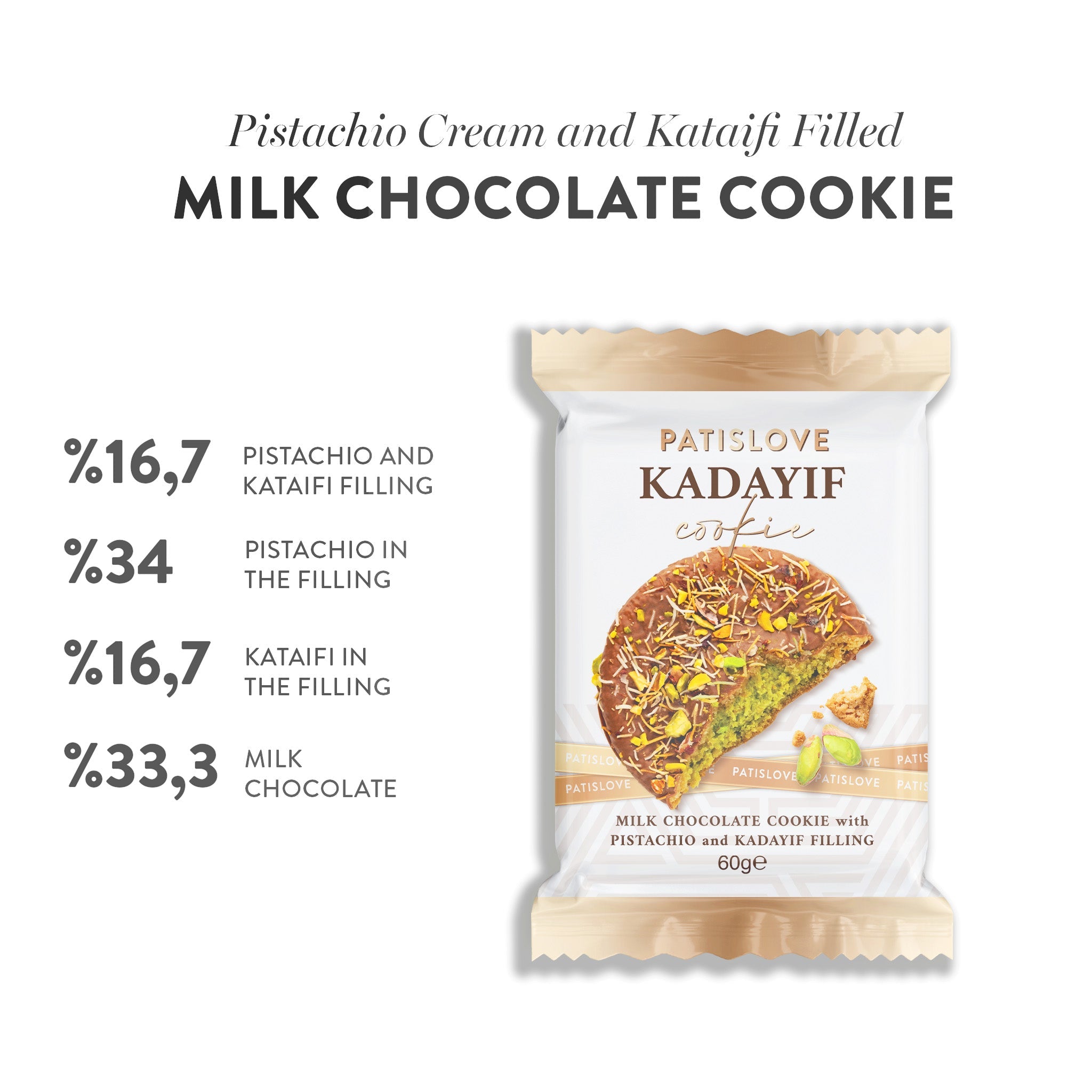 Milk Chocolate Cookie with Pistachio and Kadayif Filling, 60G