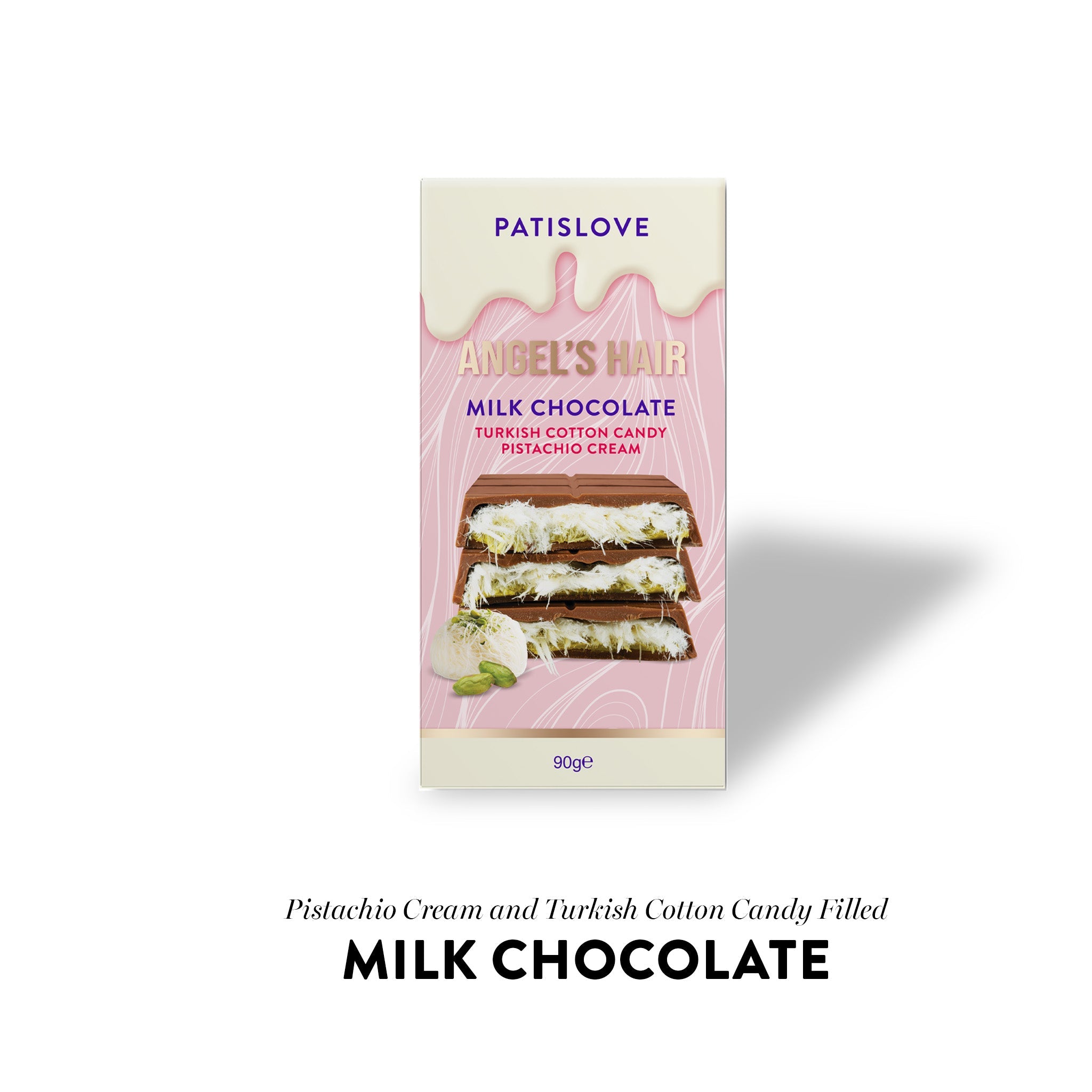 Chocolate con Leche Angel’s Hair con Algodón de Azúcar Turco y Crema de Pistacho, 90 G